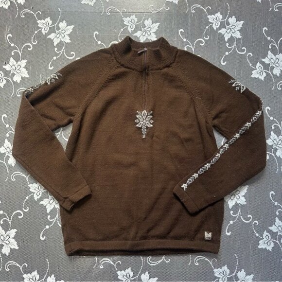 Dale Of Norway Brown Snowflakes 1/4 Zip Knit Ski Sweater Size Sz Small